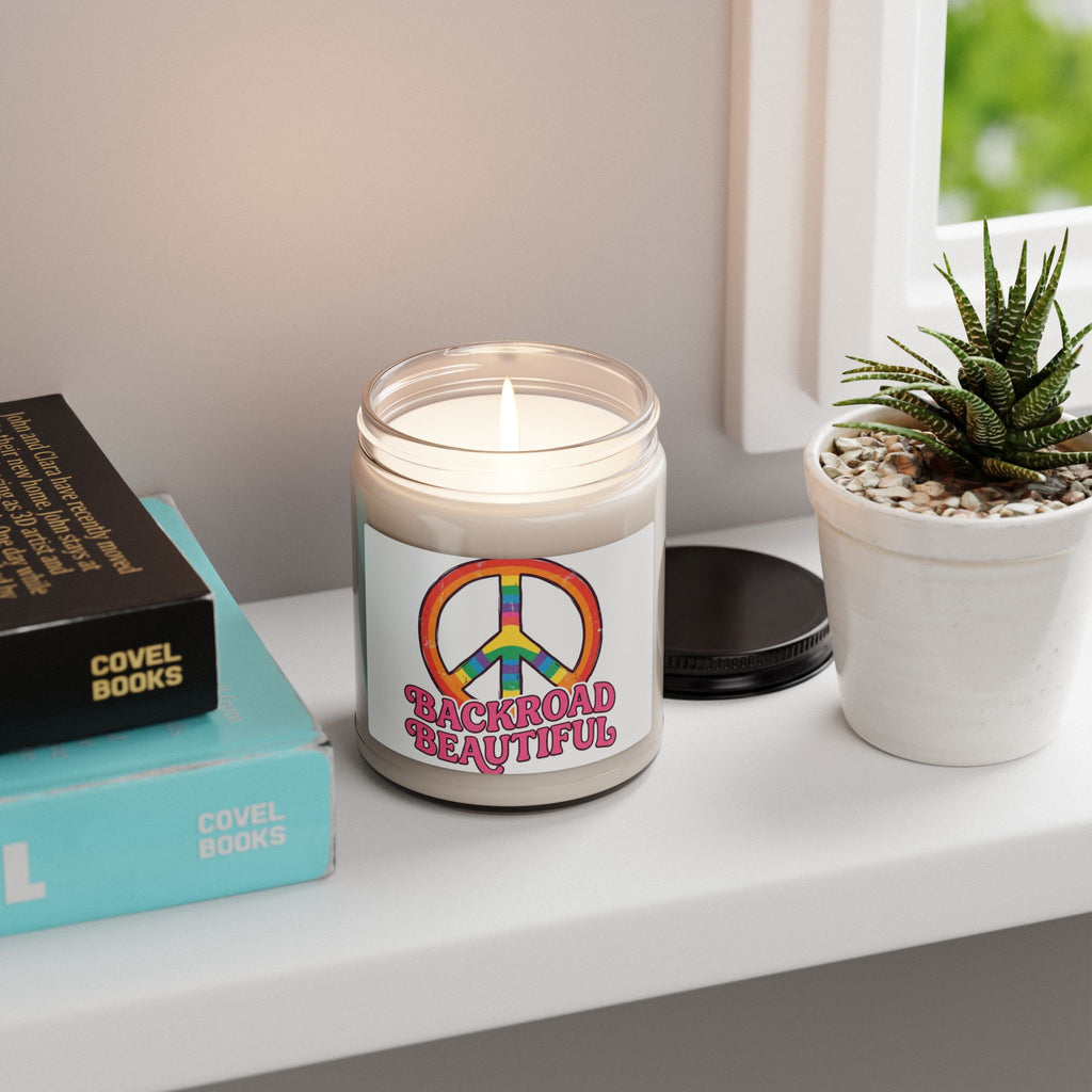 Backroad Beautiful Soy Candle — 9oz Scented Jar with Rainbow Peace Sign