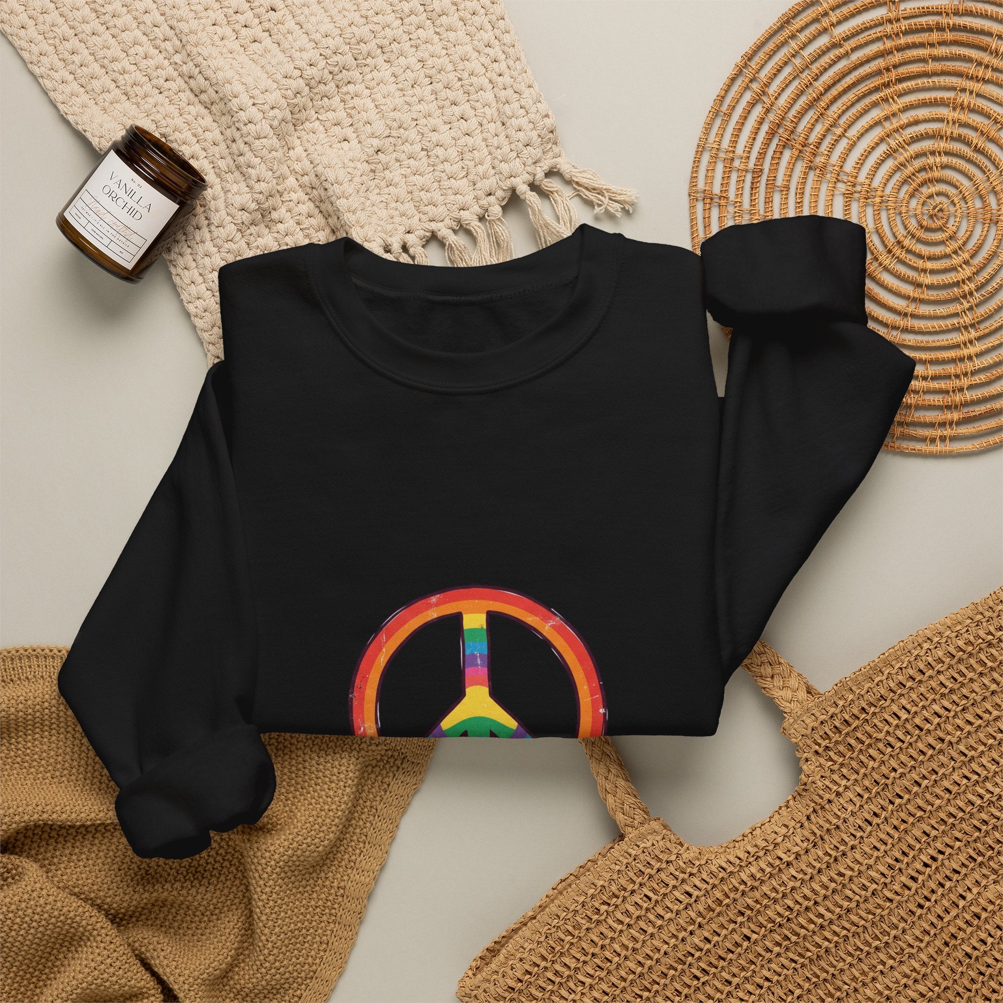 Backroad Beautiful Peace Sign Sweatshirt - Retro Rainbow Crewneck