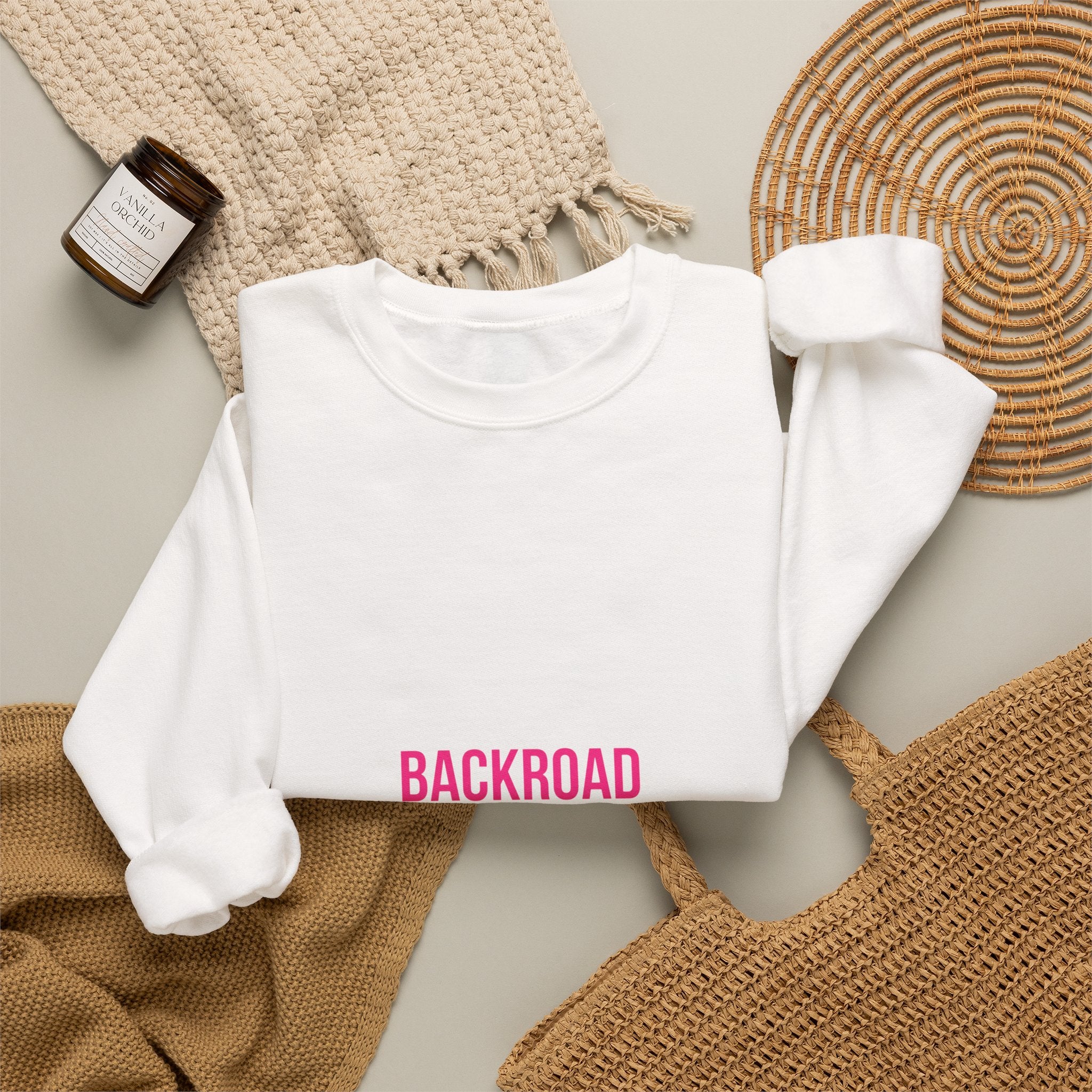 Crewneck Sweatshirt — "Backroad Beautiful" Pink Script Cozy Pullover