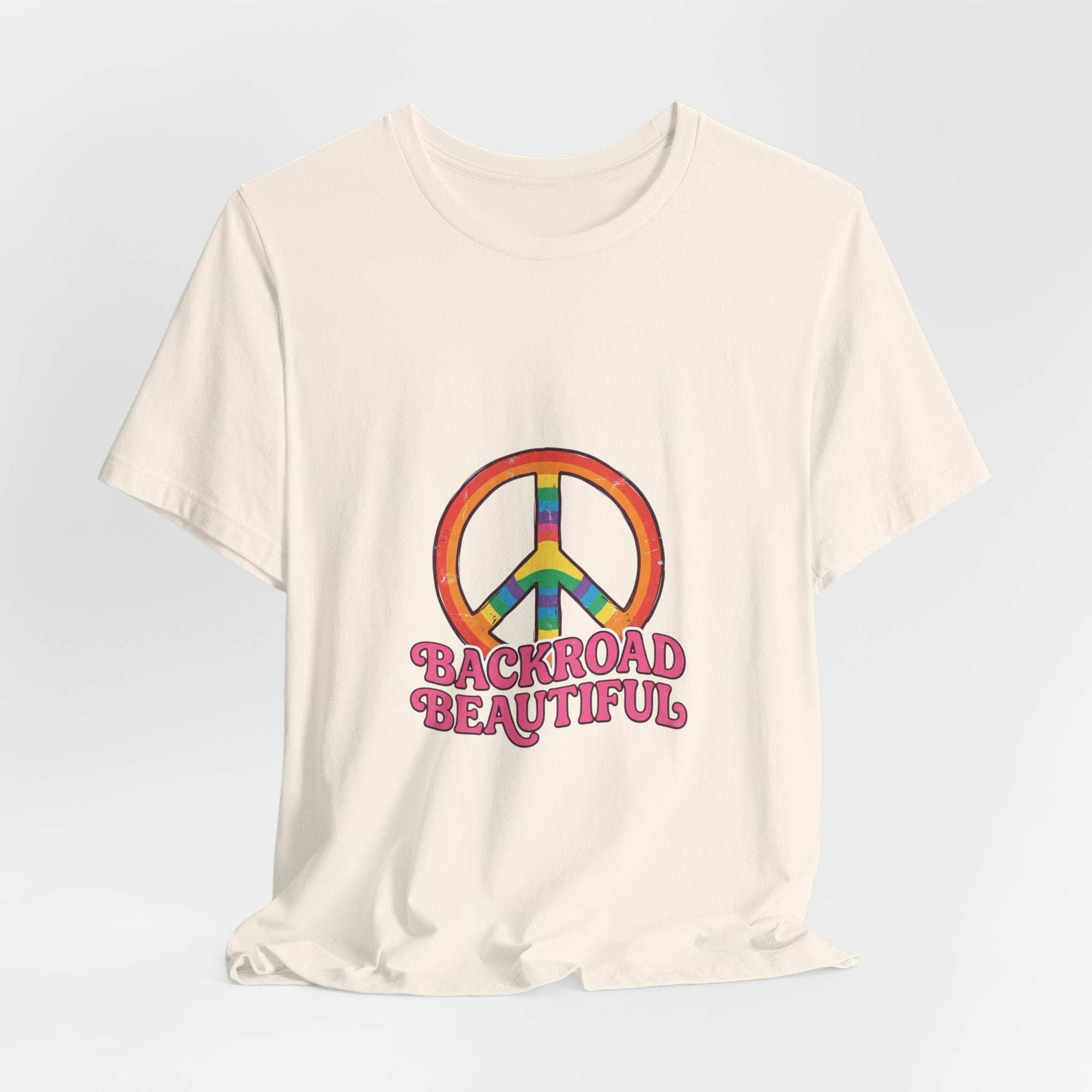 Backroad Beautiful Peace Sign Tee — Retro Rainbow Graphic T-Shirt