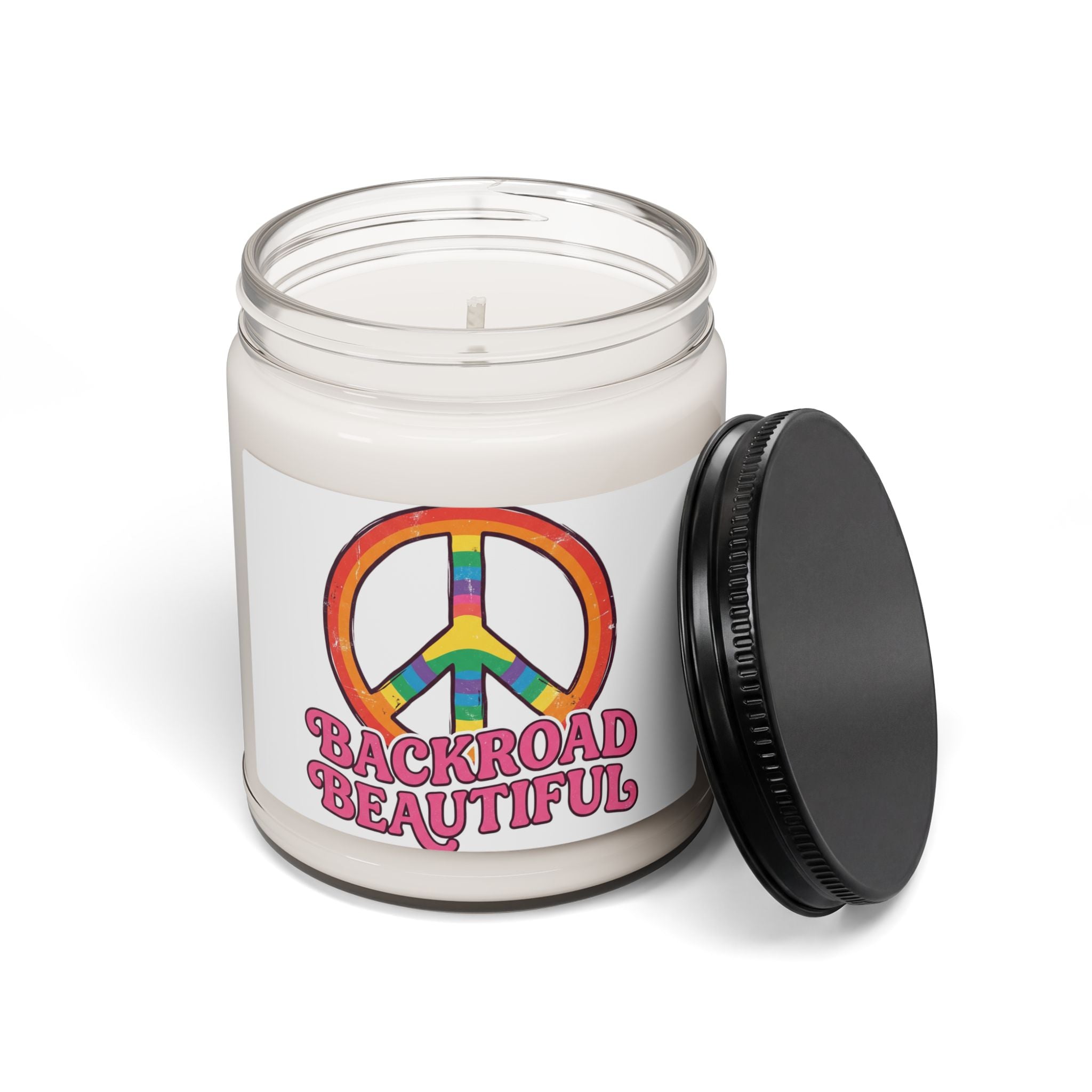 Backroad Beautiful Soy Candle — 9oz Scented Jar with Rainbow Peace Sign