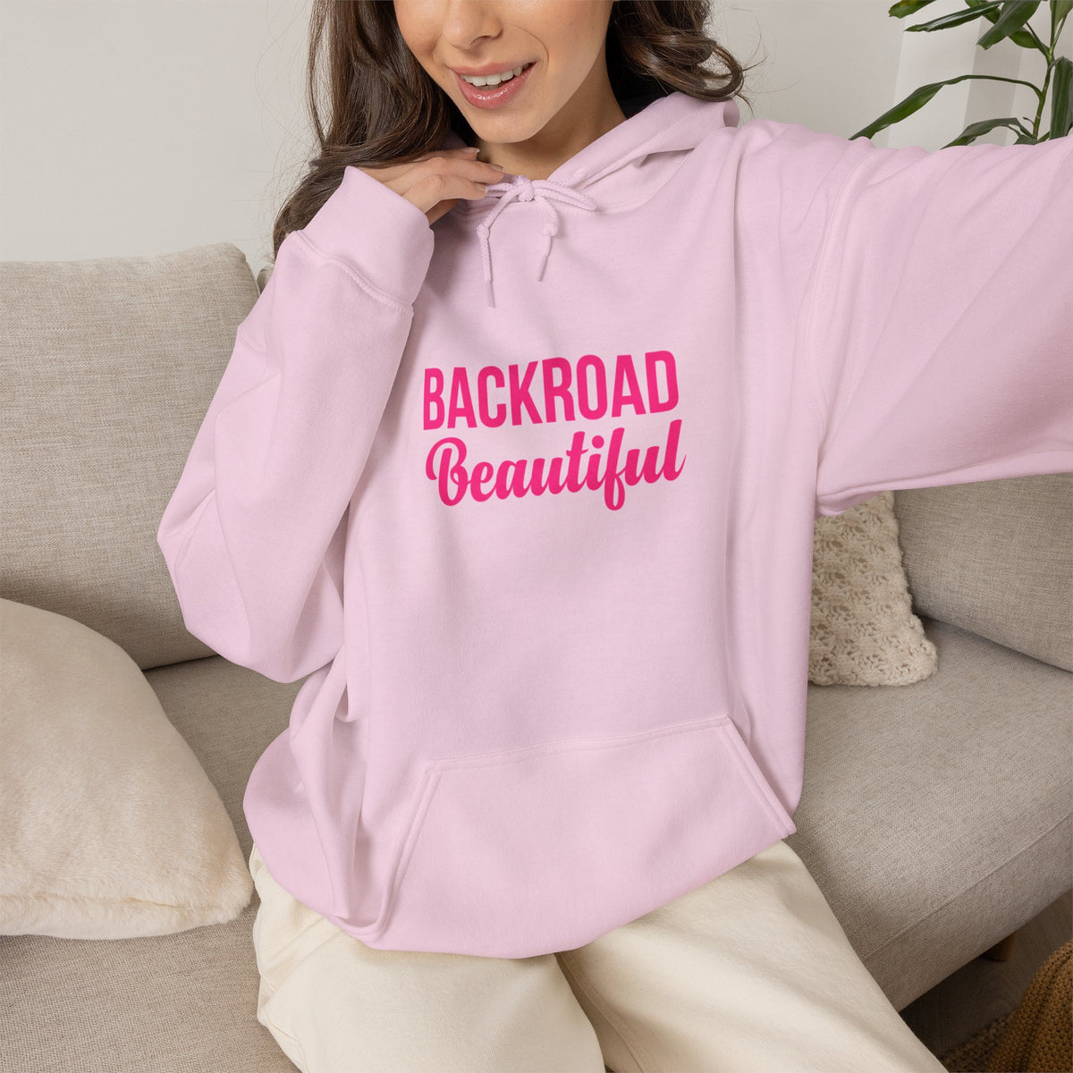 Backroad Beautiful Hoodie - Pink Script Pullover