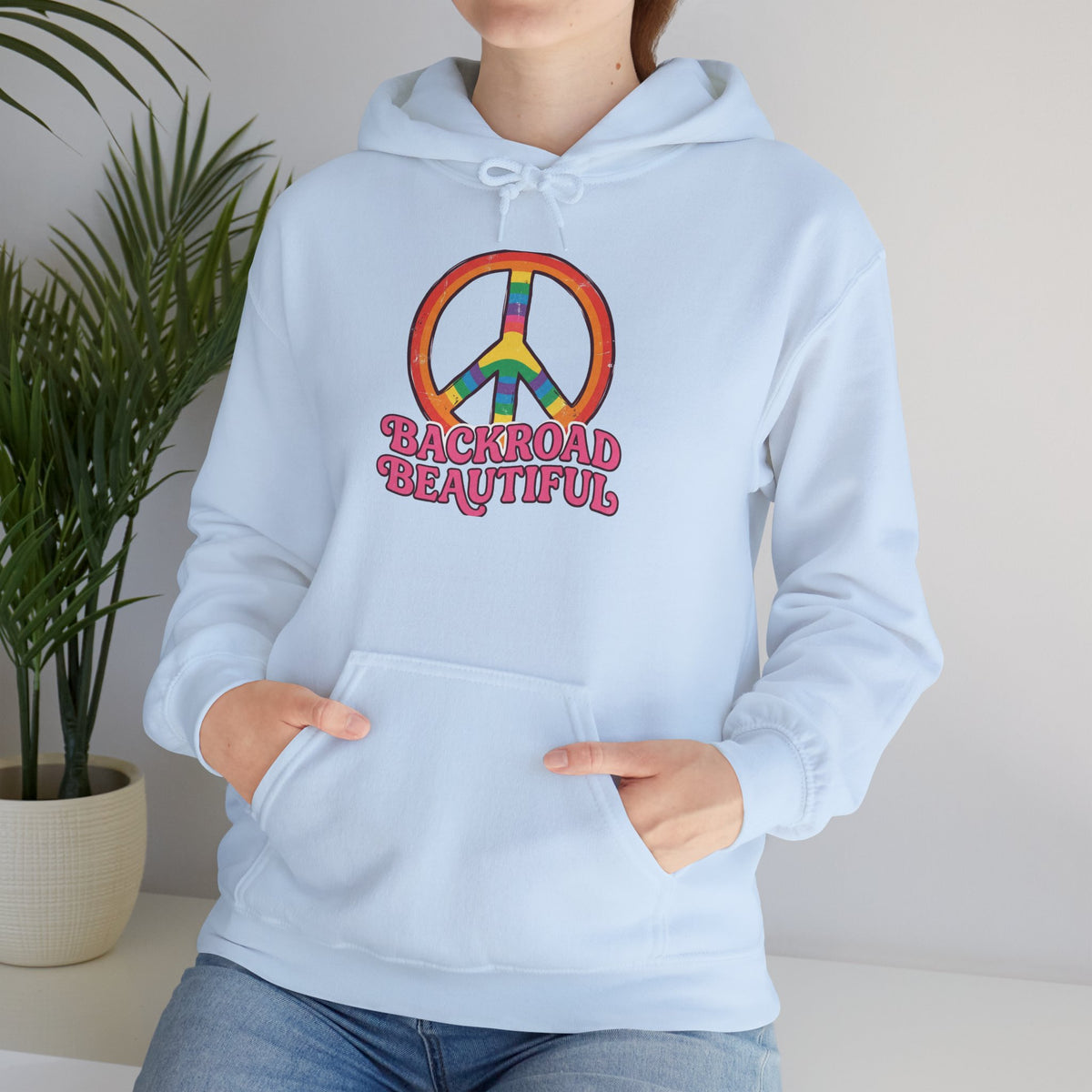 Peace Sign "Backroad Beautiful" Hoodie - Retro Rainbow Hippie Pullover