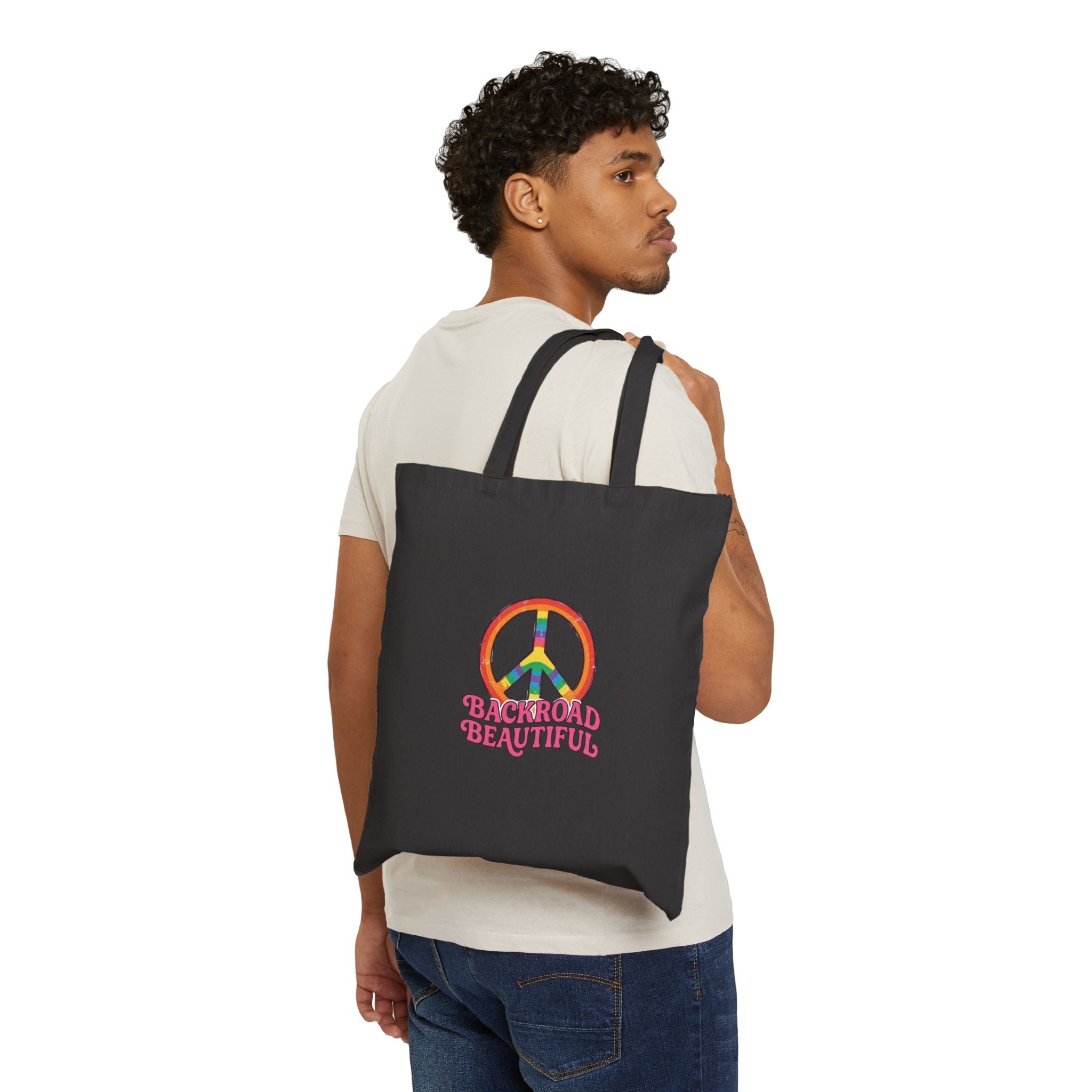 Peace Sign 'Backroad Beautiful' Cotton Tote — Retro Rainbow Eco Bag