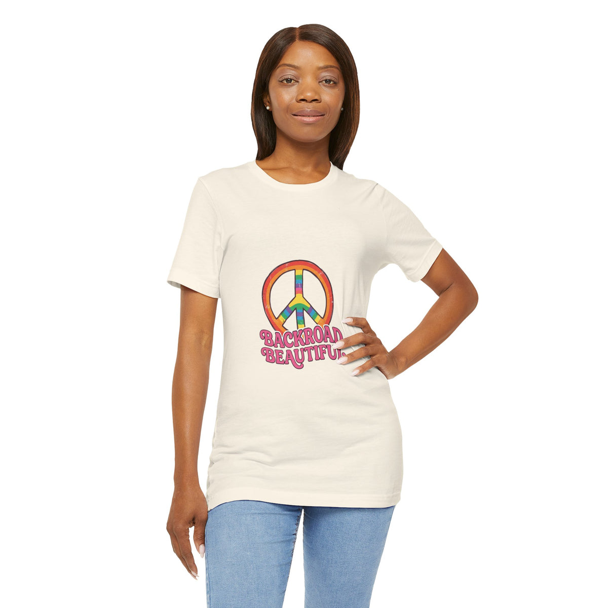Backroad Beautiful Peace Sign Tee — Retro Rainbow Graphic T-Shirt