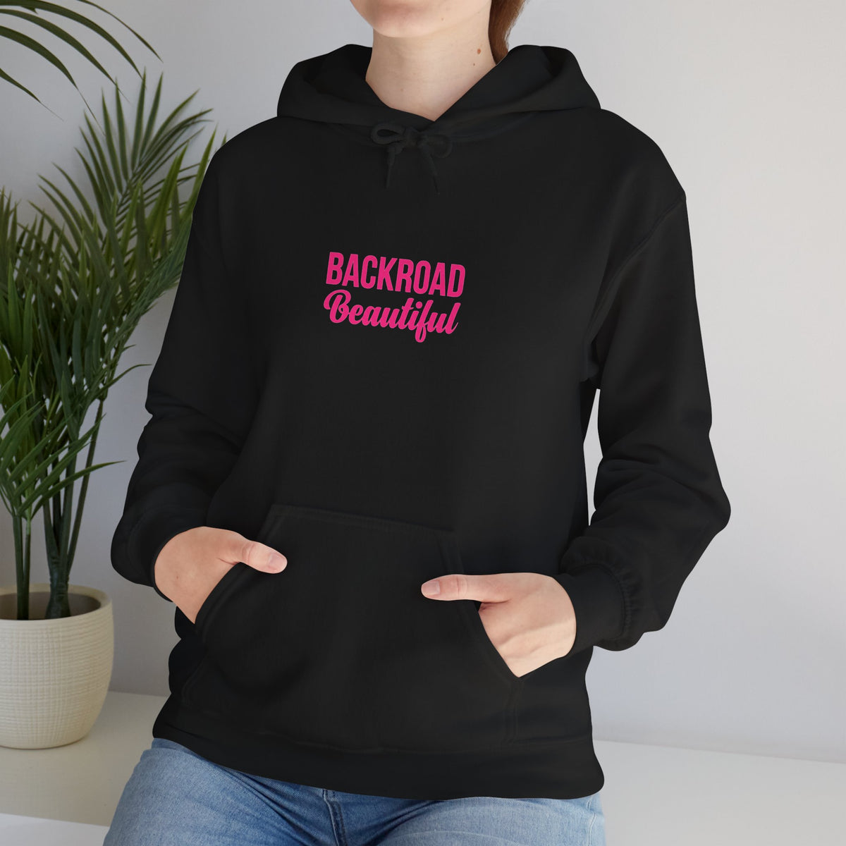Backroad Beautiful Hoodie — Pink Script Graphic Hooded Sweatshirt
