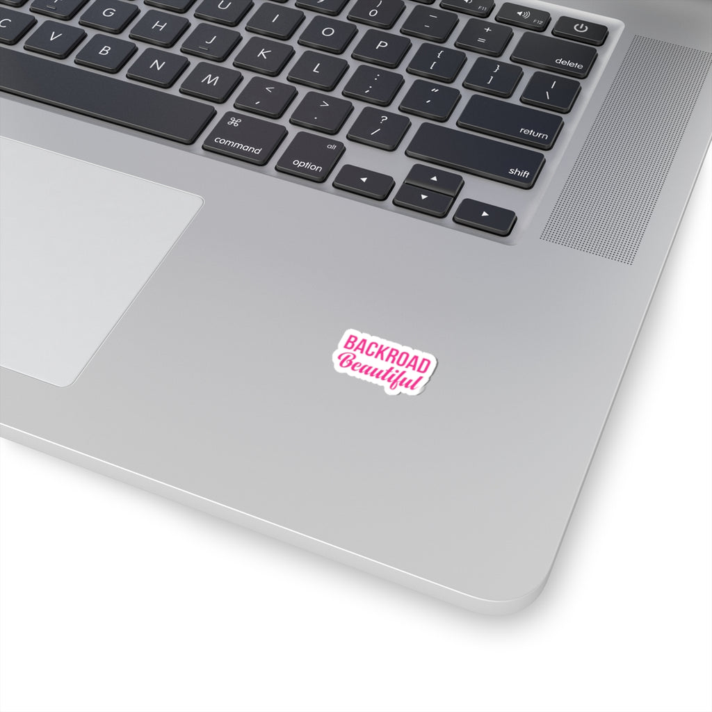 Backroad Beautiful Kiss-Cut Sticker — Pink Script Laptop Decal for Outdoorsy Women