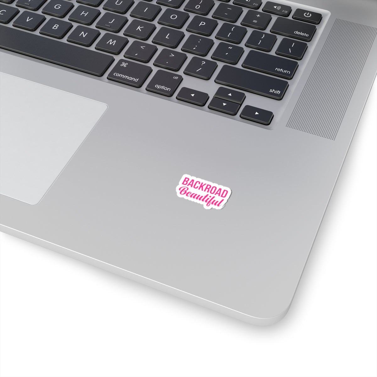 Backroad Beautiful Kiss-Cut Sticker — Pink Script Laptop Decal for Outdoorsy Women