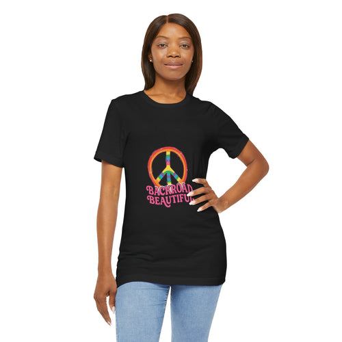 Backroad Beautiful Peace Sign Tee — Retro Rainbow Graphic T-Shirt