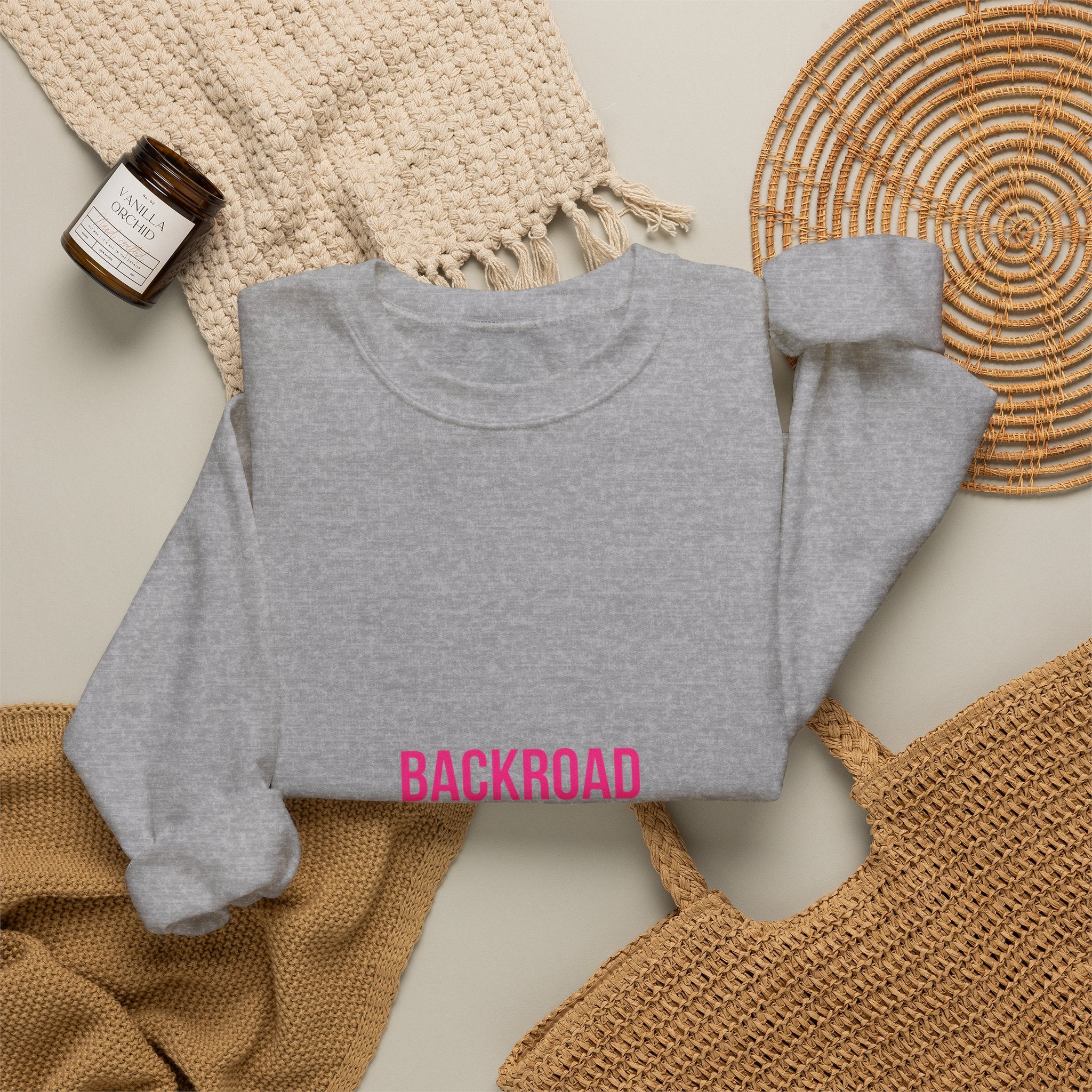 Crewneck Sweatshirt — "Backroad Beautiful" Pink Script Cozy Pullover