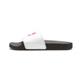 Removable-Strap Slide Sandals — Women's Adjustable White Slides with Pink Logo