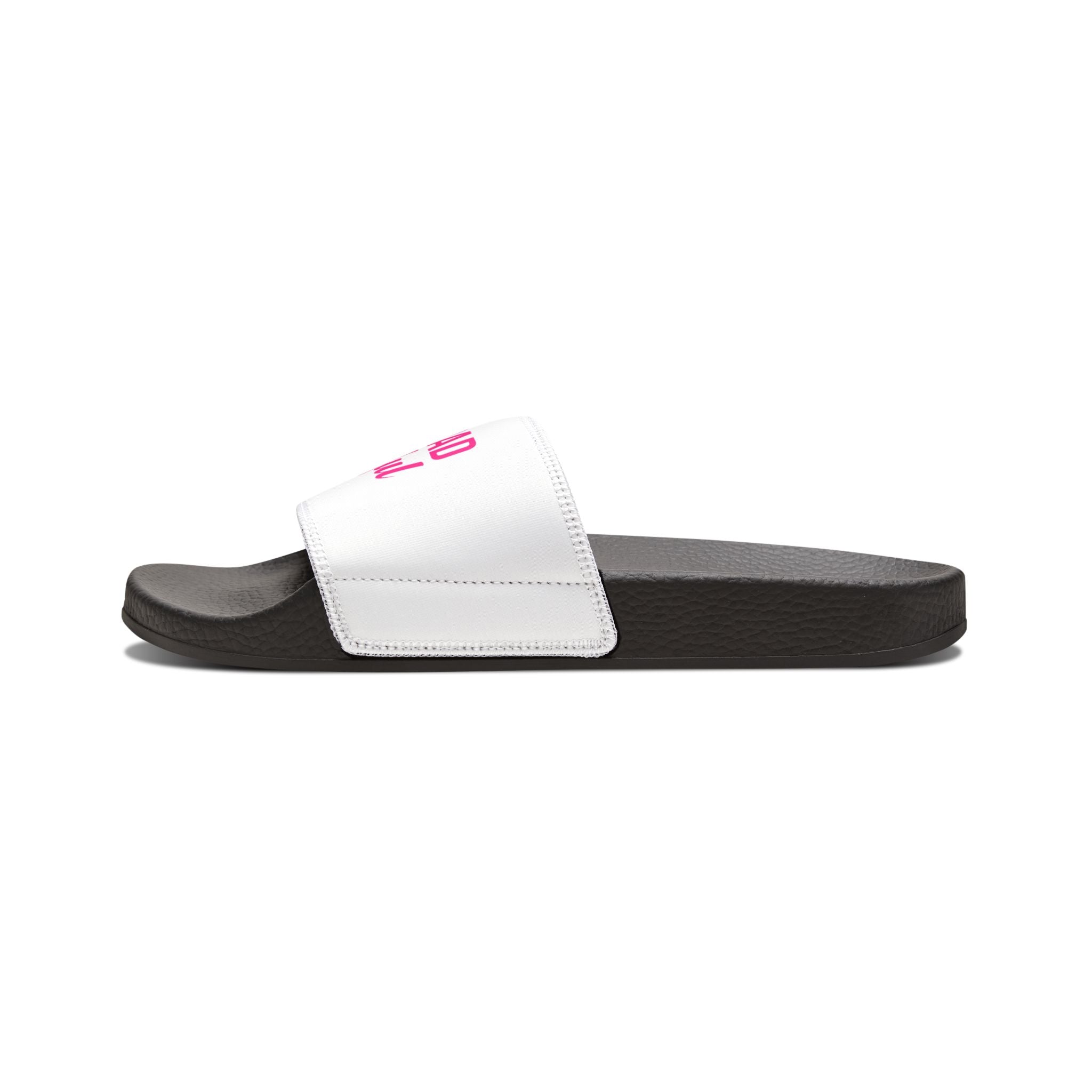Removable-Strap Slide Sandals — Women's Adjustable White Slides with Pink Logo