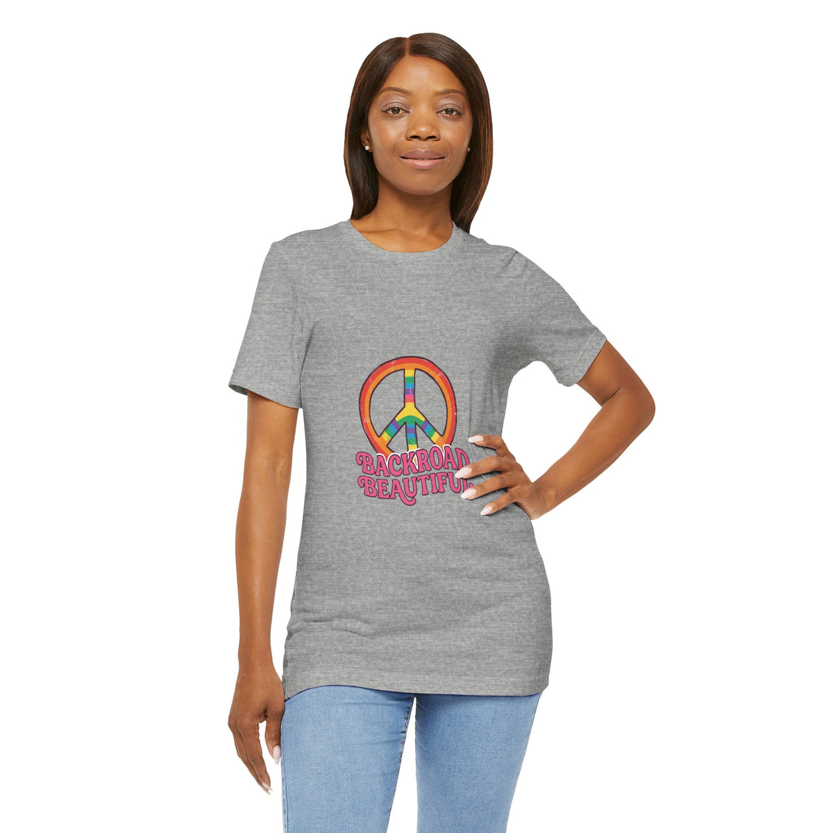 Backroad Beautiful Peace Sign Tee — Retro Rainbow Graphic T-Shirt