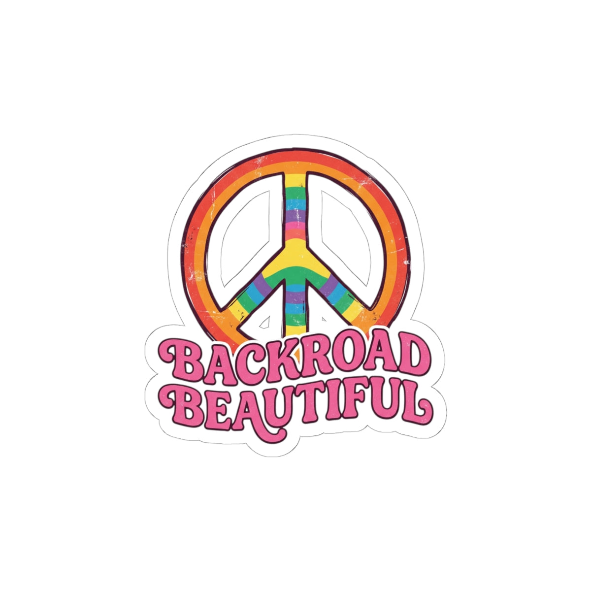Backroad Beautiful Peace Sign Sticker — Rainbow Kiss-Cut Vinyl