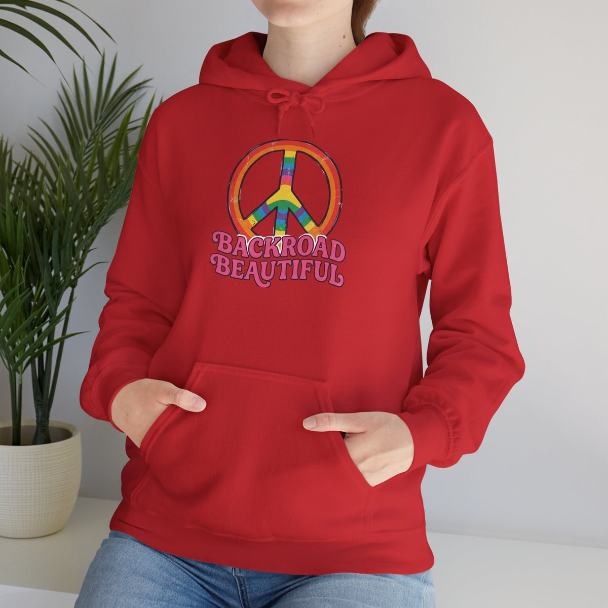 Peace Sign "Backroad Beautiful" Hoodie - Retro Rainbow Hippie Pullover