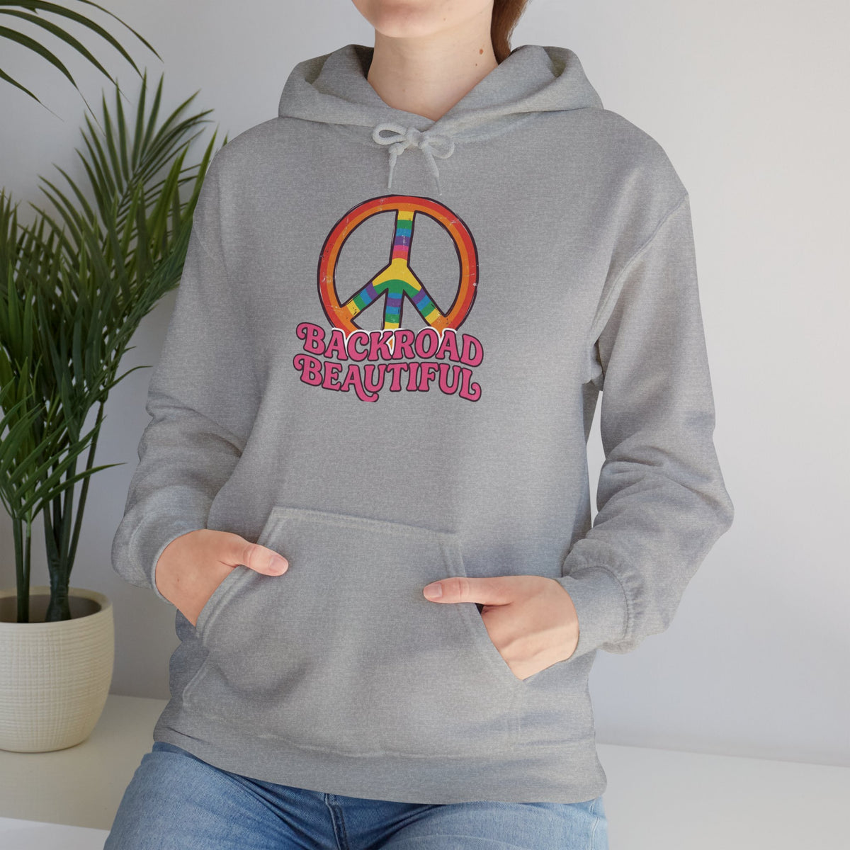 Peace Sign Hoodie — "Backroad Beautiful" Retro Rainbow Graphic