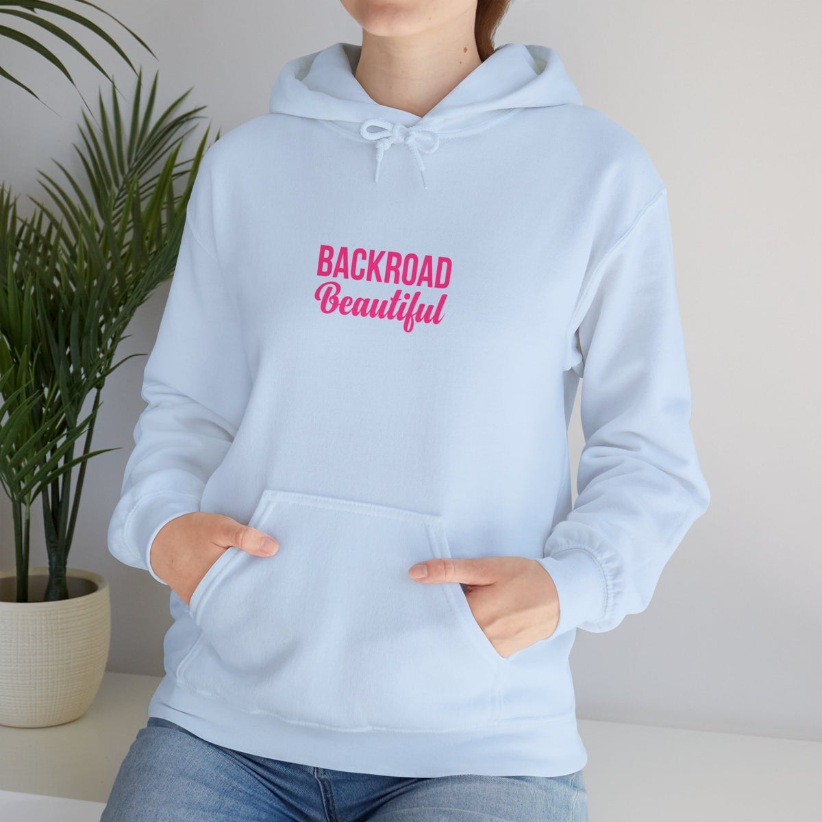 Backroad Beautiful Hoodie — Pink Script Graphic Hooded Sweatshirt