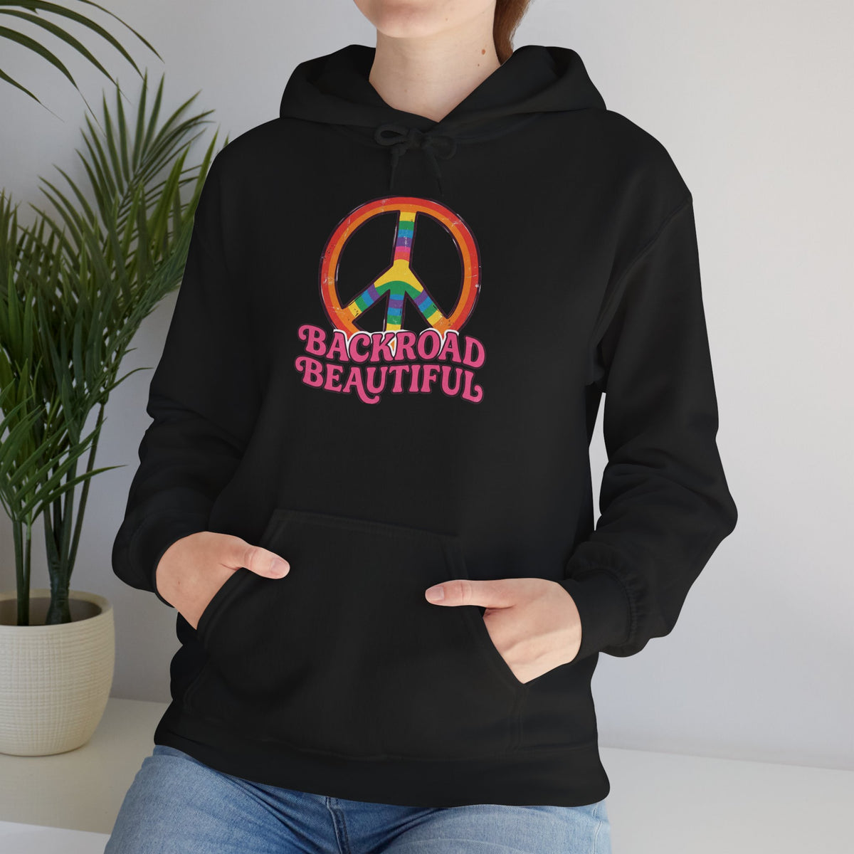 Peace Sign "Backroad Beautiful" Hoodie - Retro Rainbow Hippie Pullover