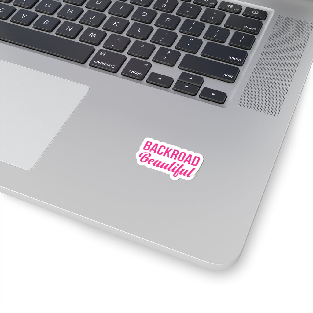 Backroad Beautiful Kiss-Cut Sticker — Pink Script Laptop Decal for Outdoorsy Women