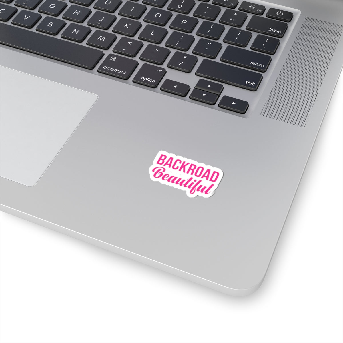 Backroad Beautiful Kiss-Cut Sticker — Pink Script Laptop Decal for Outdoorsy Women