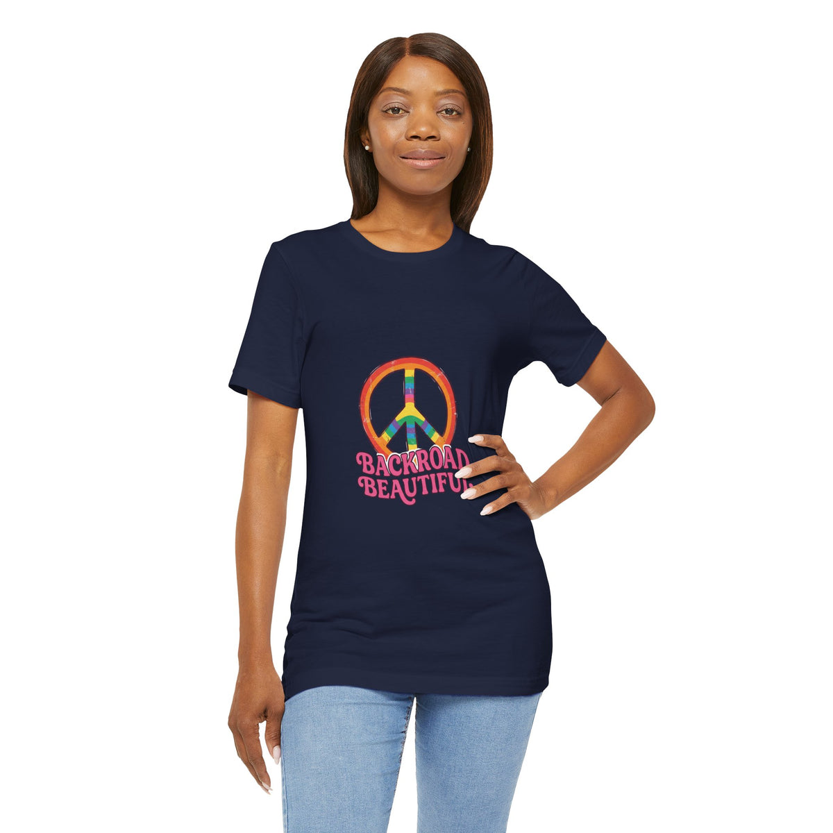 Backroad Beautiful Peace Sign Tee — Retro Rainbow Graphic T-Shirt
