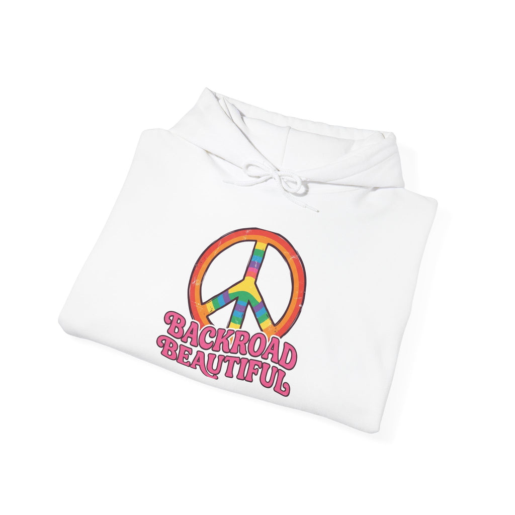 Peace Sign Hoodie — "Backroad Beautiful" Retro Rainbow Graphic