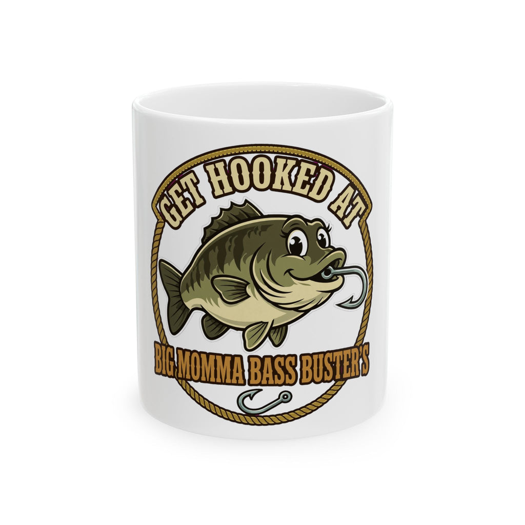 Bass Buster Fishing Mug — “Big Momma Bass Buster” Bait & Tackle Coffee Cup (11oz/15oz)