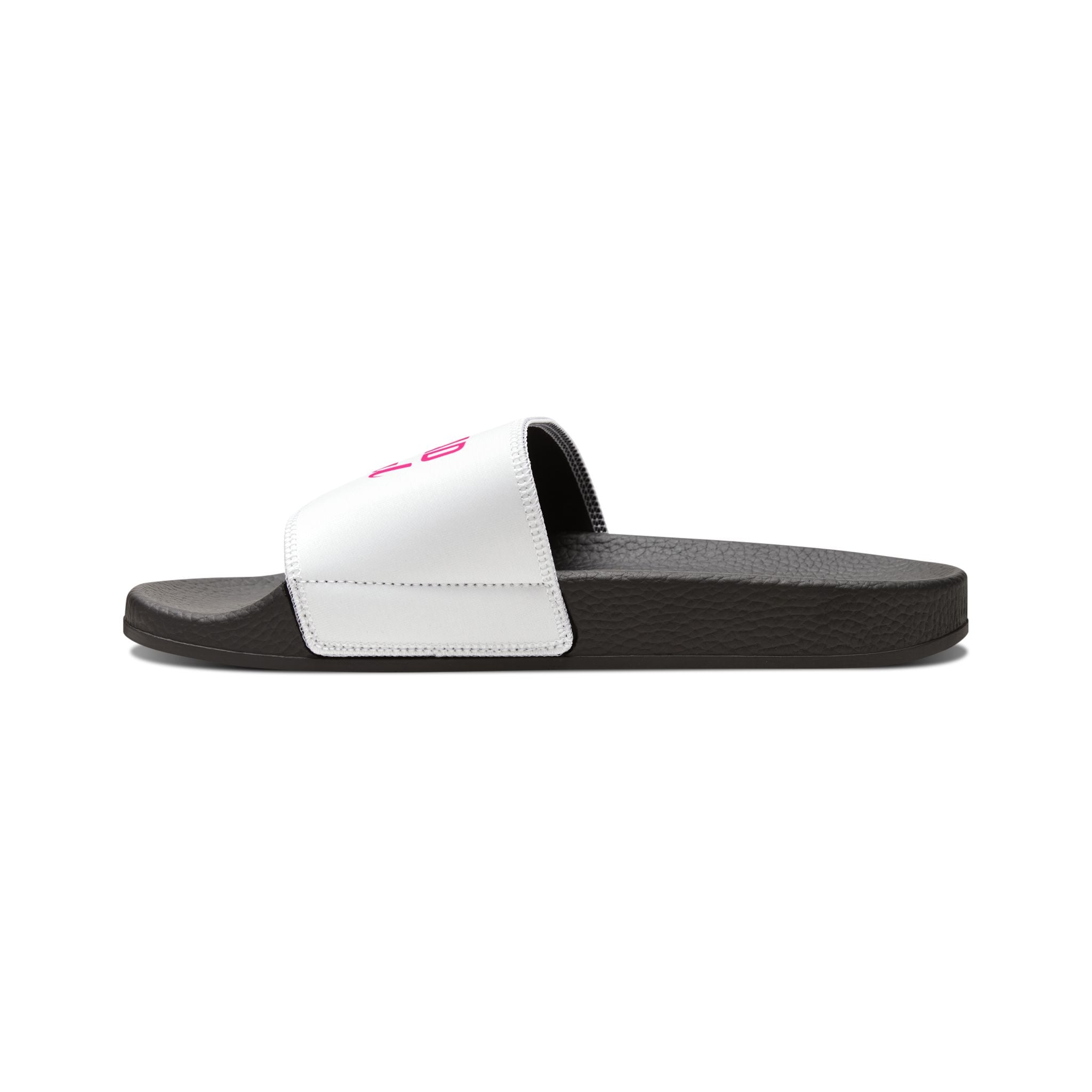 Removable-Strap Slide Sandals — Women's Adjustable White Slides with Pink Logo