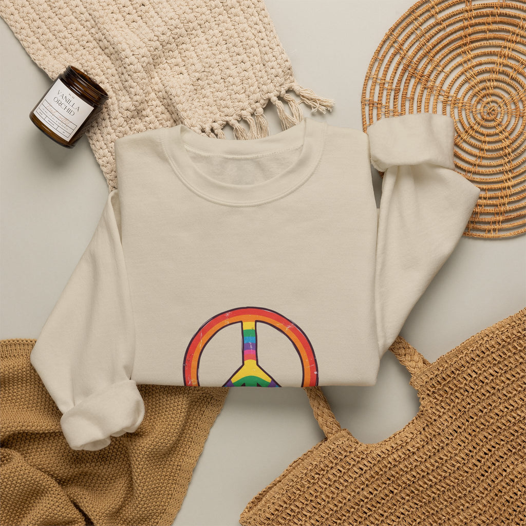 Backroad Beautiful Peace Sign Sweatshirt - Retro Rainbow Crewneck