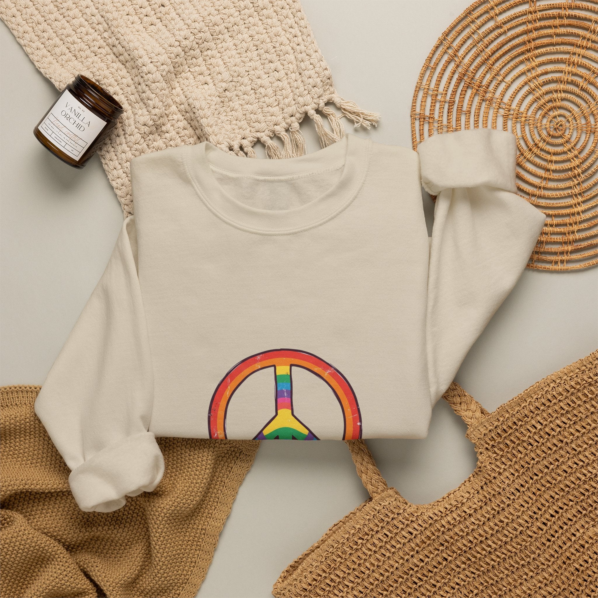 Backroad Beautiful Peace Sign Sweatshirt - Retro Rainbow Crewneck