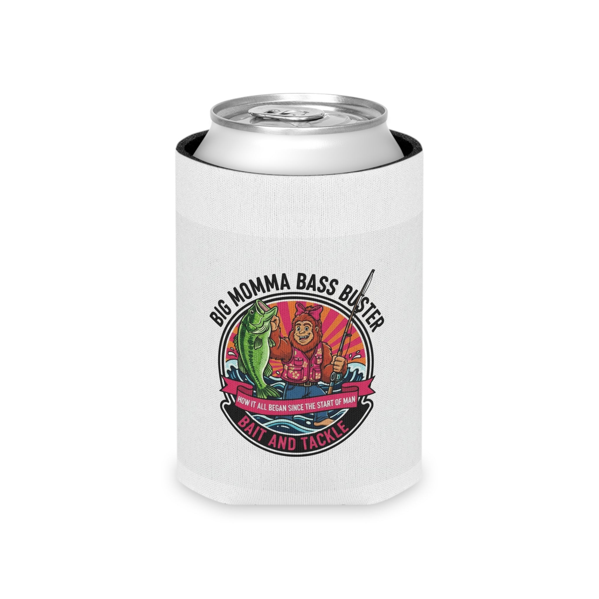 Big Momma Bass Buster Can Cooler — Funny Fishing Can Cooler (Bait and Tackle)