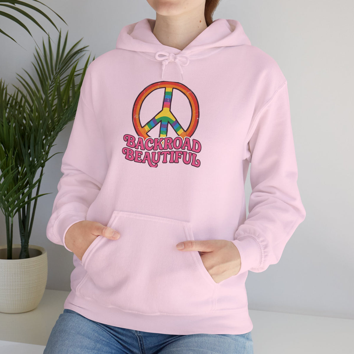 Peace Sign "Backroad Beautiful" Hoodie - Retro Rainbow Hippie Pullover