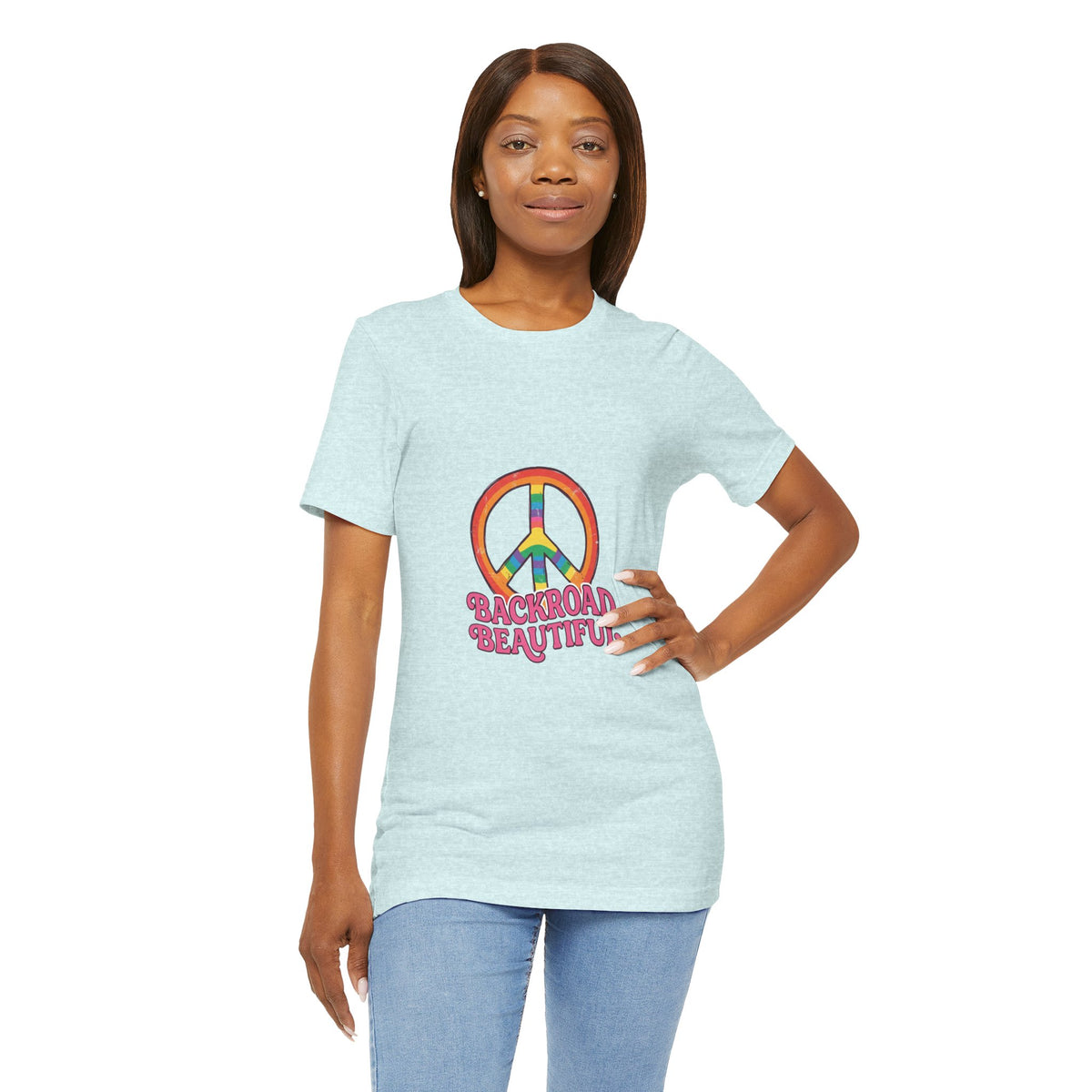 Backroad Beautiful Peace Sign Tee — Retro Rainbow Graphic T-Shirt