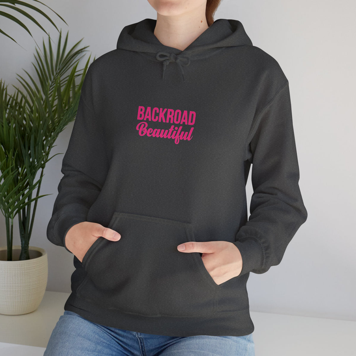 Backroad Beautiful Hoodie — Pink Script Graphic Hooded Sweatshirt