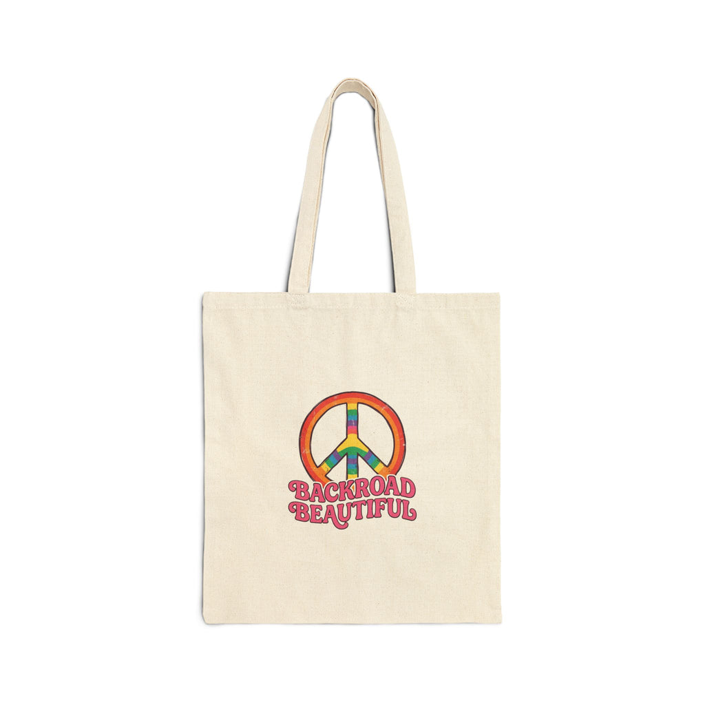 Peace Sign 'Backroad Beautiful' Cotton Tote — Retro Rainbow Eco Bag