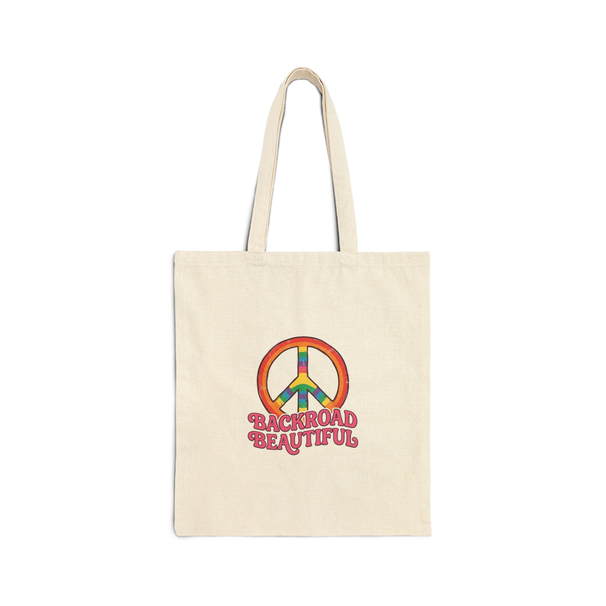 Peace Sign 'Backroad Beautiful' Cotton Tote — Retro Rainbow Eco Bag