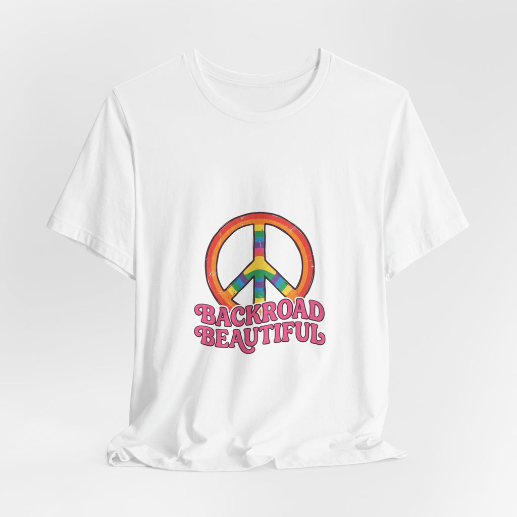Backroad Beautiful Peace Sign Tee — Retro Rainbow Graphic T-Shirt