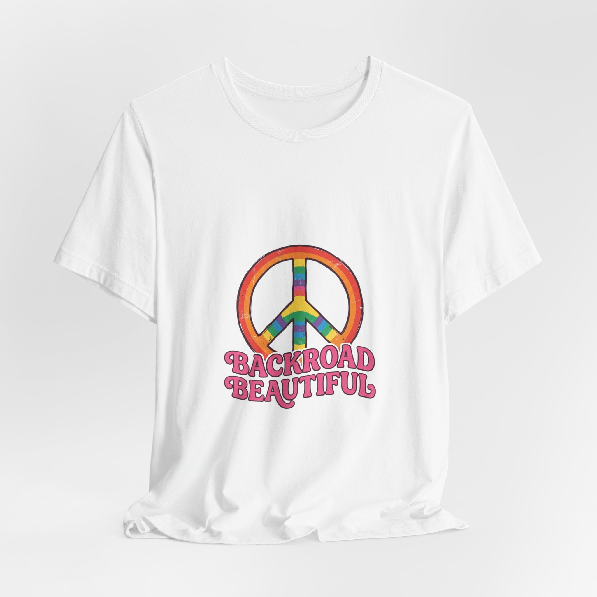 Backroad Beautiful Peace Sign Tee — Retro Rainbow Graphic T-Shirt