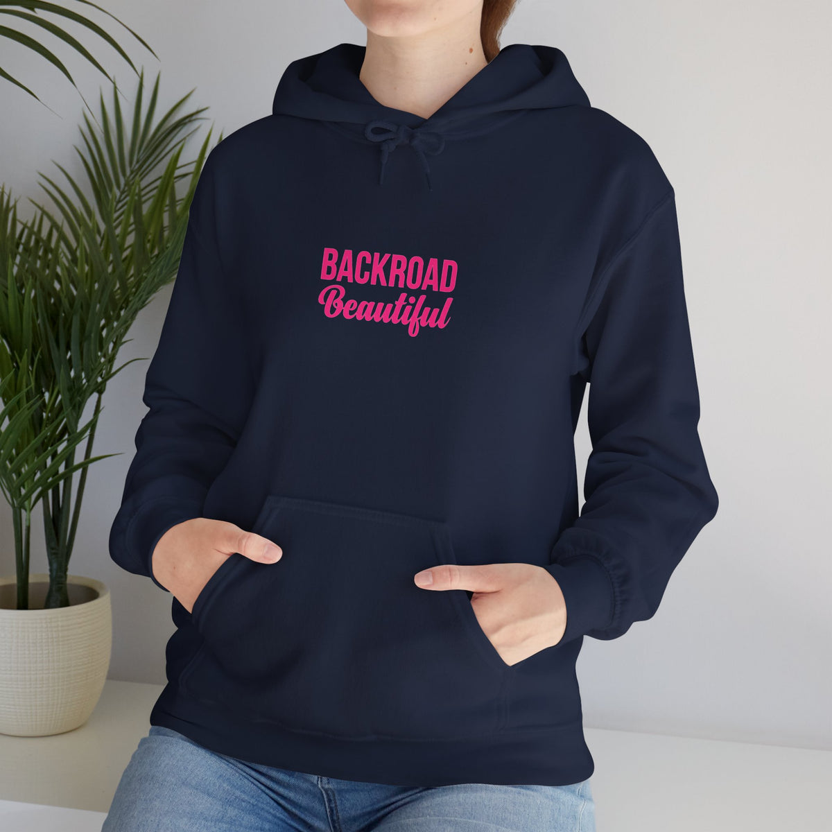 Backroad Beautiful Hoodie — Pink Script Graphic Hooded Sweatshirt