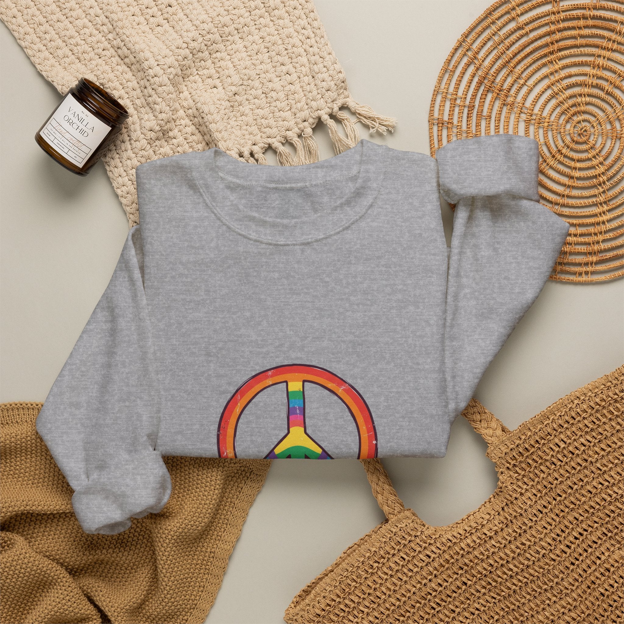 Backroad Beautiful Peace Sign Sweatshirt - Retro Rainbow Crewneck