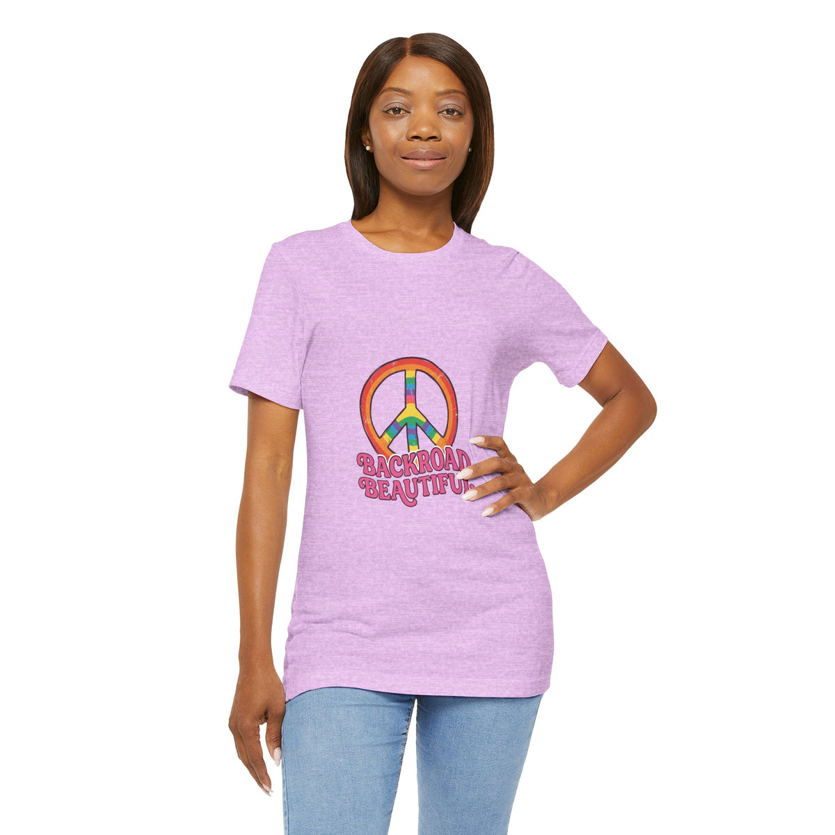 Backroad Beautiful Peace Sign Tee — Retro Rainbow Graphic T-Shirt