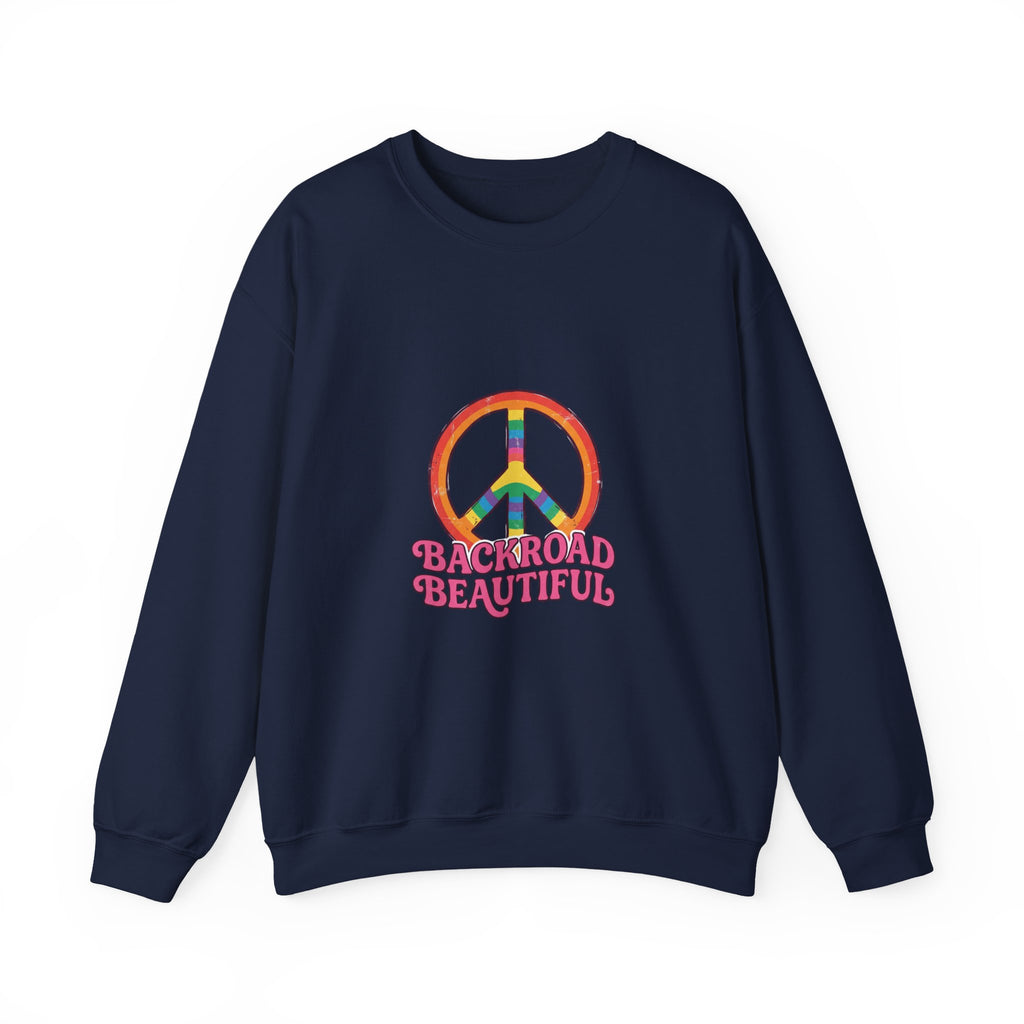 Backroad Beautiful Peace Sign Sweatshirt - Retro Rainbow Crewneck