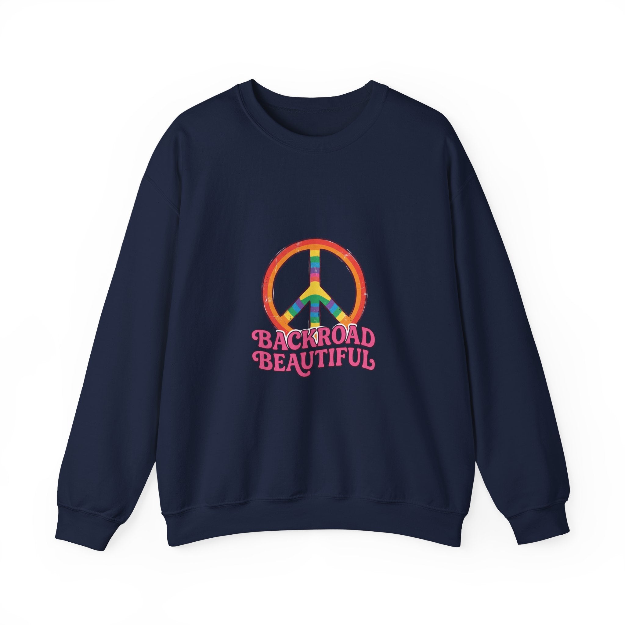 Backroad Beautiful Peace Sign Sweatshirt - Retro Rainbow Crewneck
