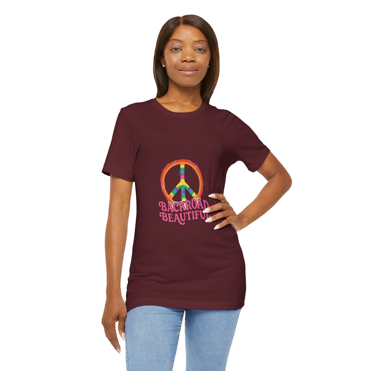 Backroad Beautiful Peace Sign Tee — Retro Rainbow Graphic T-Shirt