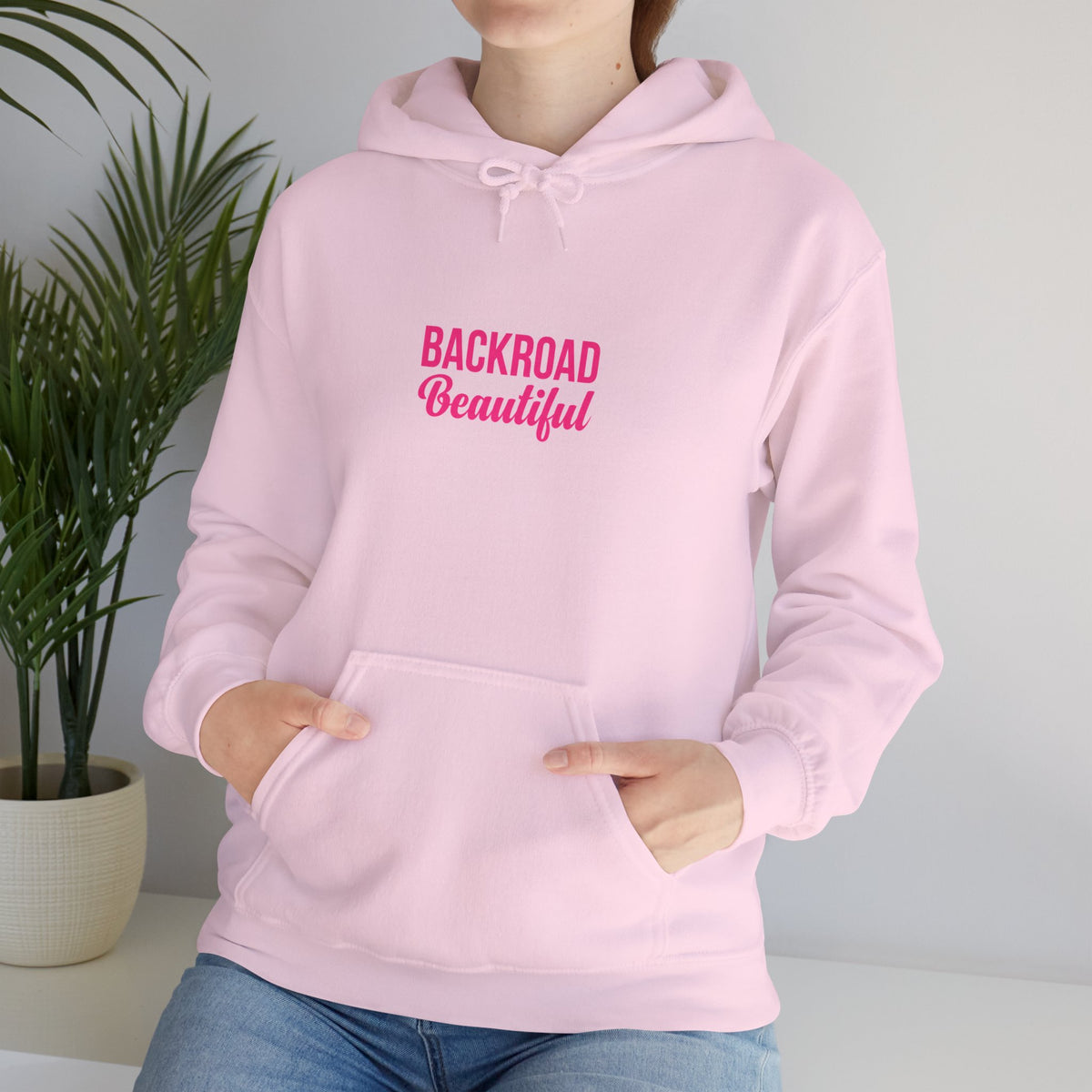 Backroad Beautiful Hoodie — Pink Script Graphic Hooded Sweatshirt