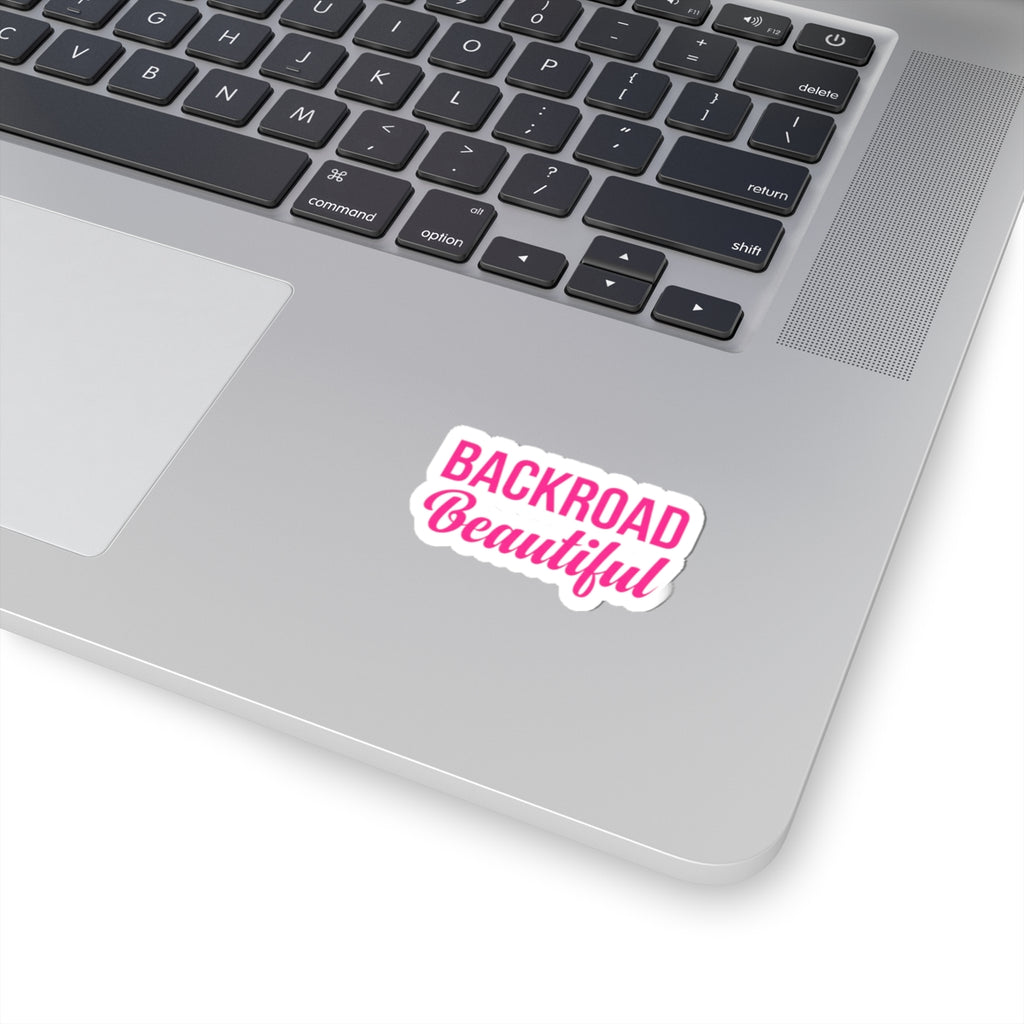Backroad Beautiful Kiss-Cut Sticker — Pink Script Laptop Decal for Outdoorsy Women