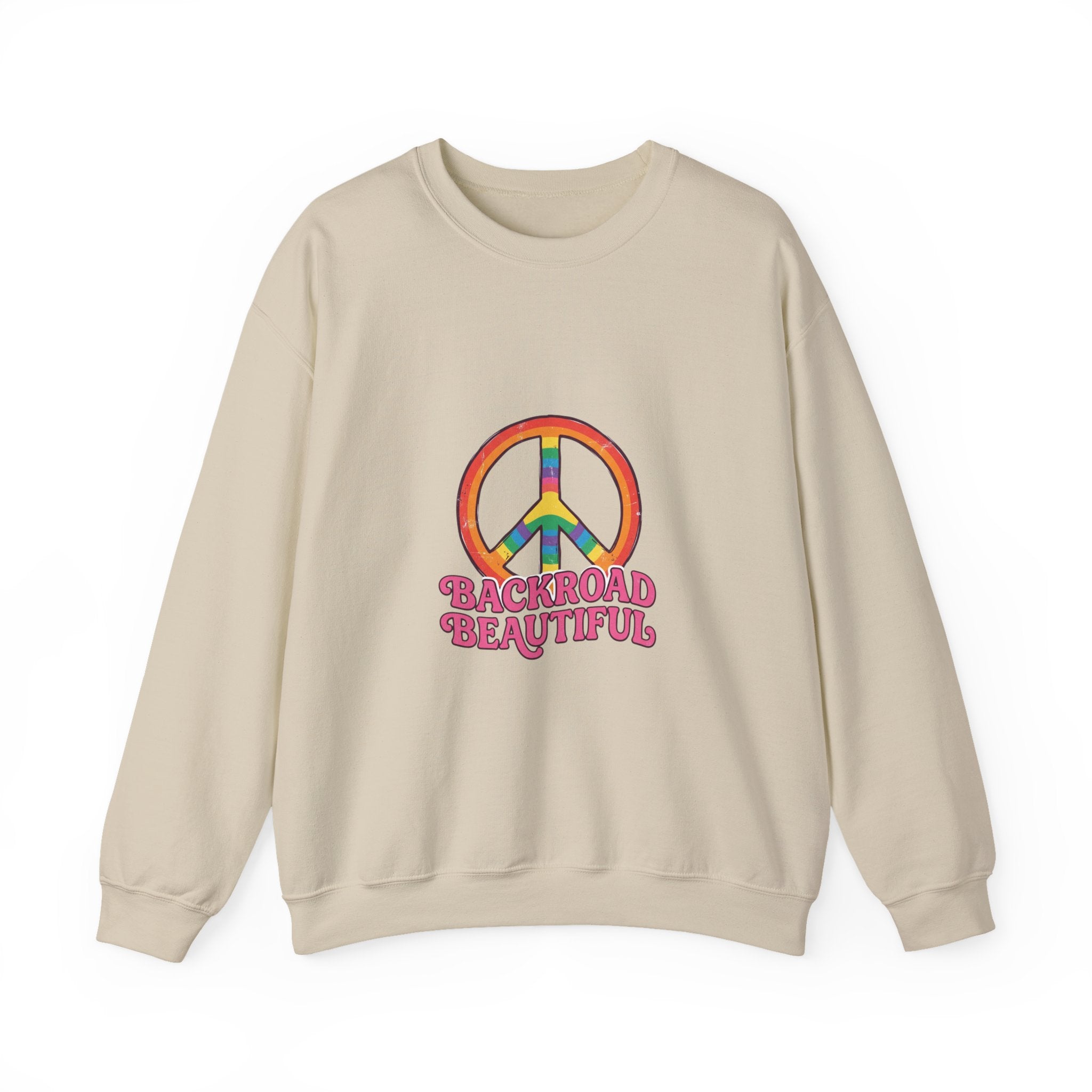 Backroad Beautiful Peace Sign Sweatshirt - Retro Rainbow Crewneck