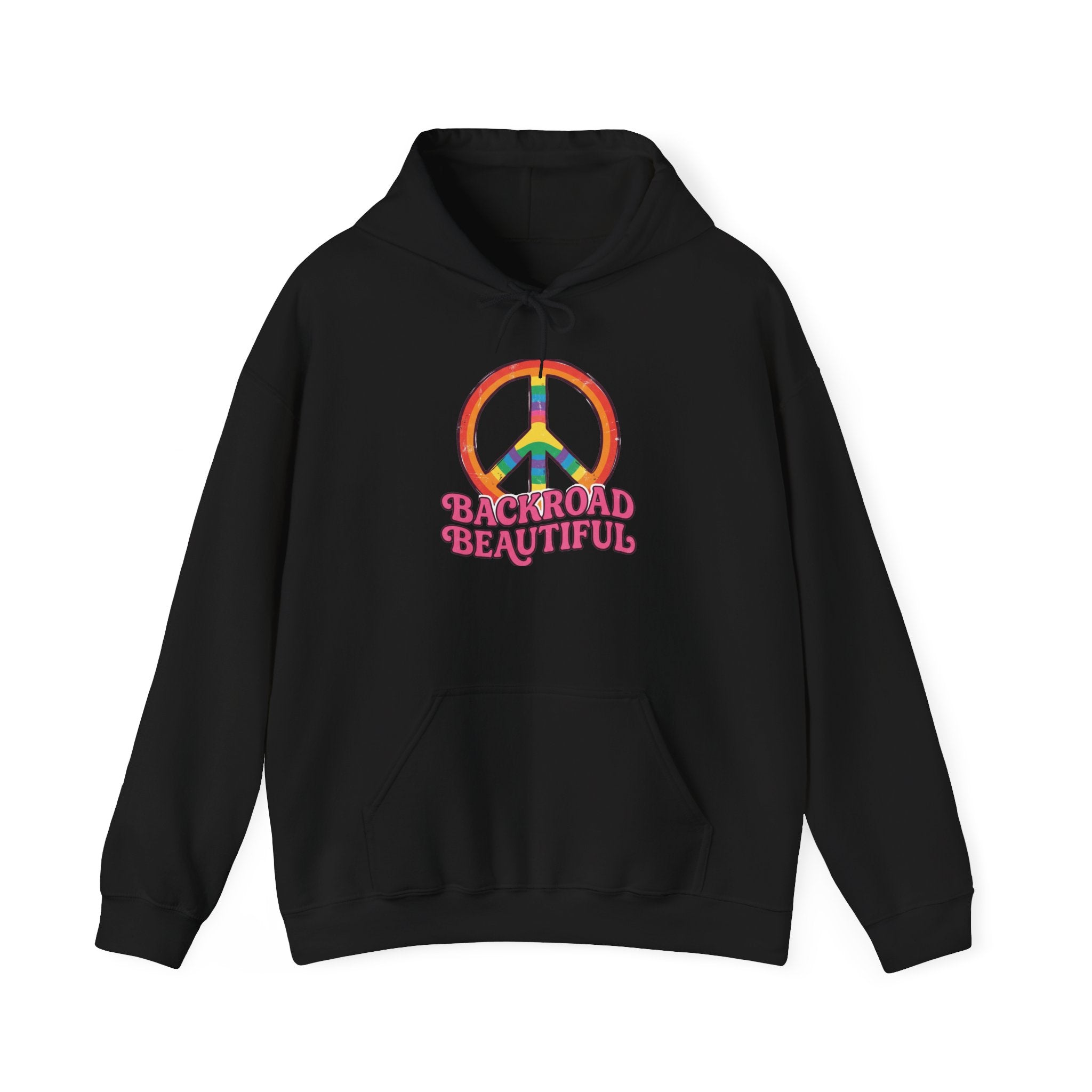 Peace Sign "Backroad Beautiful" Hoodie - Retro Rainbow Hippie Pullover