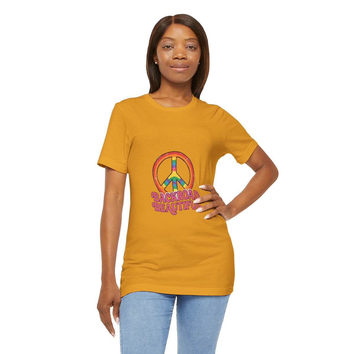 Backroad Beautiful Peace Sign Tee — Retro Rainbow Graphic T-Shirt