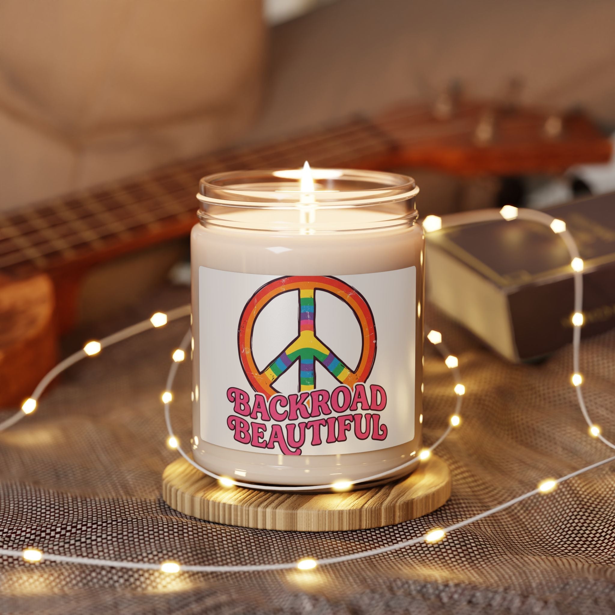 Backroad Beautiful Soy Candle — 9oz Scented Jar with Rainbow Peace Sign